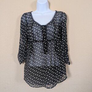 Kirra Sheer Babydoll Henley top Bows Whimsigoth Fairy Twee S Lace Dark Romantic